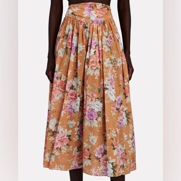 NWT Zimmermann Pattie Floral Cotton Midi Skirt In Orange - Picture 1 of 5